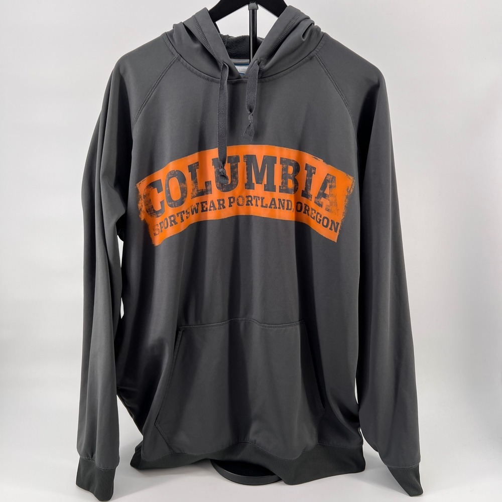Columbia Mens 2X Hoodie Charcoal Gray Orange Sportswear Portland‎ Oregon Graphic